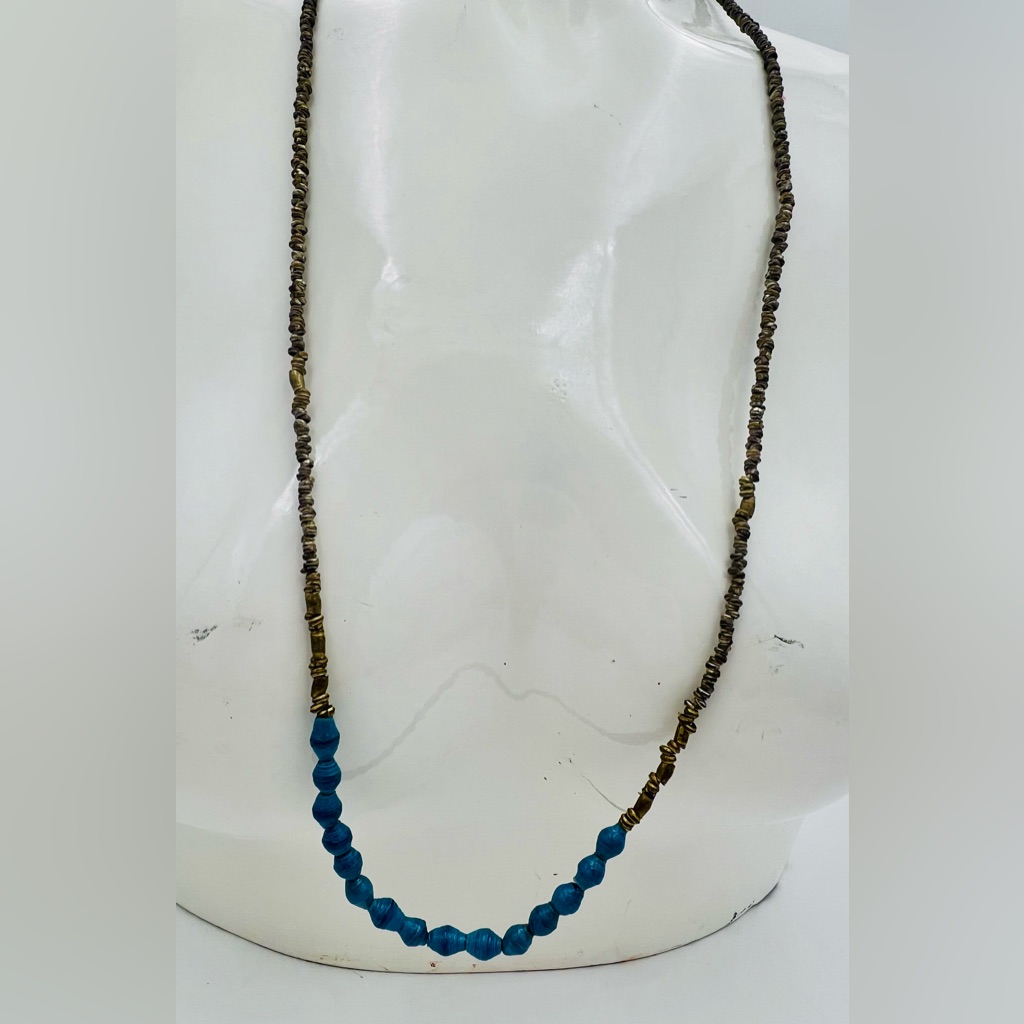 Vintage Estate Akola Handcrafted Turquoise & Gold Tone Beaded Necklace 32 Inch